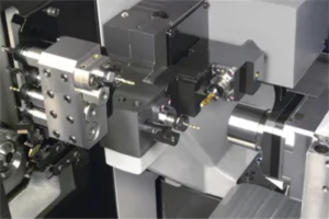 Close up view of an automatic lathe machine