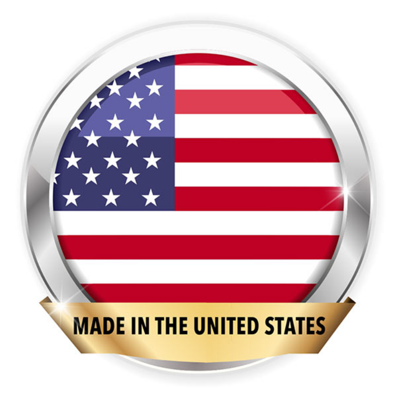 A badge featuring an American flag indicating Suburuban Industries products are made in the United States